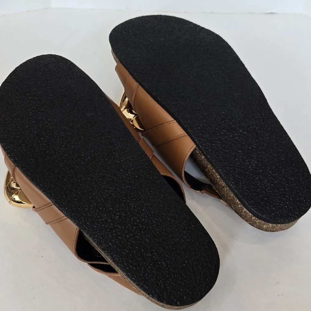 J.W. Anderson Brown Leather Gold Chain - Link Sandals
